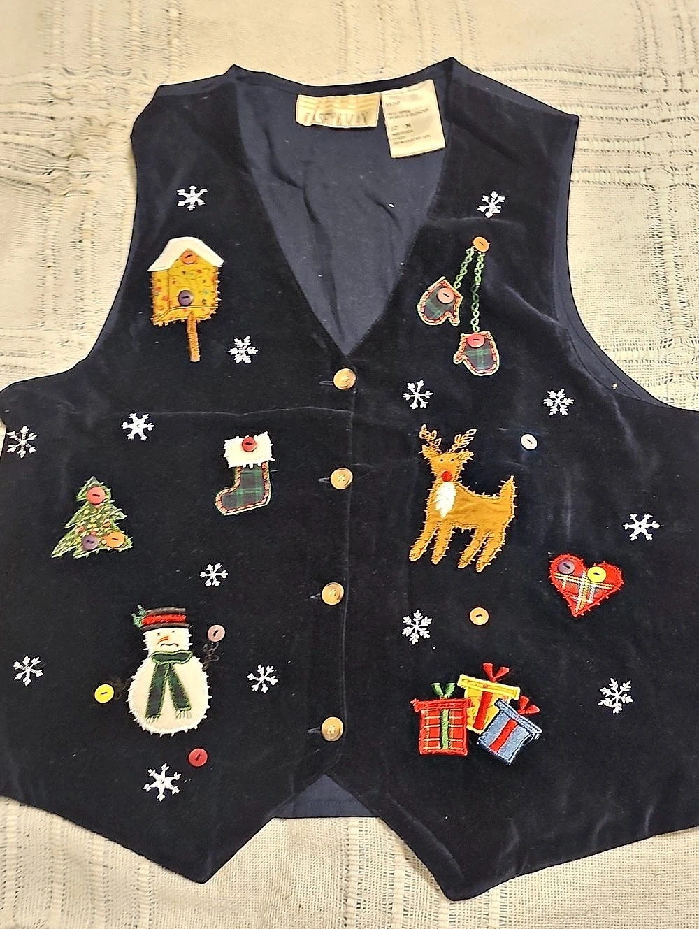 Vest Holiday Embroidered  Black Medium Holiday Vintage Embroidered 100% Cotton